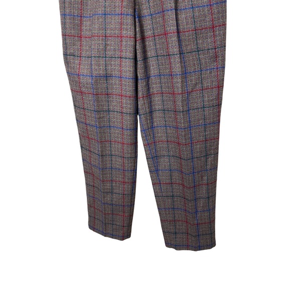 Vintage That's Me Plaid Pleated High Waist Trousers Brown Classic Fit Size 11/12 - Picture 3 of 9